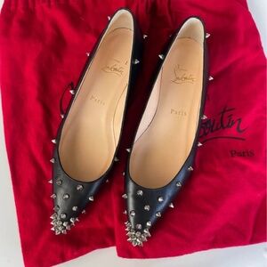 Christian Louboutin black leather spike flats 385